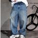 Men's Clothing 2025 Spring New Style Street Heavy Washed Ripped Jeans Men's Design Collection Bright Line Stitching Bag Pants_viptrois.com