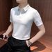 Men's Embroidered Lapel Polo Shirt, Summer Short Sleeve Rhinestone T-Shirt, Slim Fit Breathable Top, Korean Style Fashion Casual Tee_viptrois.com