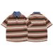 Men's Clothing Retro Striped Short Sleeved Polo Shirt For Men And Women In Summer Trendy Brand Loose Bf Couple Cotton Short Sleeved T Shirt Tops_viptrois.com