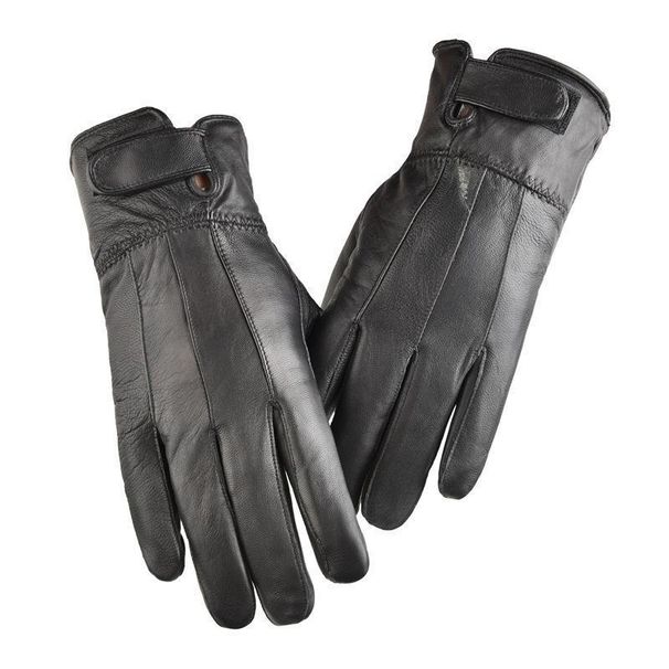 Men's Gloves Genuine Leather Gloves Autumn And Winter Plus Velvet Warm Pure Sheepskin Gloves Windproof Cold Proof Outdoor Cycling Driving Gloves_viptrois.com