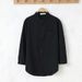 Men's Clothing Spring and Summer Cotton and Linen 7 Quarter Sleeve Shirt Men's Linen Round Neck Solid Color Mid Sleeve Trendy Short Sleeved Shirt_viptrois.com