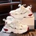 Children's Shoes Girls Sports Shoes Spring New Children's Soft Sole Daddy Shoes Medium And Large Children Girls Running White Shoes_viptrois.com