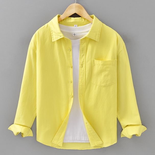 Basic Men's Cotton Long Sleeved Shirt White Artistic Men's Spring Versatile Youth Simple Casual Shirt_viptrois.com
