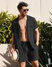 Men's Clothing Linen Short Sleeve Shirt Set Burlap Summer Loose Casual Cotton Cardigan Shirt Shorts_viptrois.com