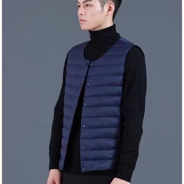 Pulse Men's Without Collar Liner Inner Wear Autumn Winter Lightweight Down Jacket Vest Youth Plus Size Sleeveless Round Neck_viptrois.com