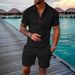 Men's Clothing New Summer Solid Color Jacquard Short Sleeve Men's Fashion Casual Lapel Suit_viptrois.com