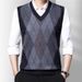 Men's Knitted Wool Vest Sweater V-Neck Diamond Pattern Thickened Sleeveless Pullover For Autumn Winter_viptrois.com