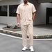 Men's 2-Piece Outfit Casual Short Sleeve Shirt & Long Pants Set - Breathable Polyester, Lightweight Summer Wear For Beach & Outdoor Activities_viptrois.com