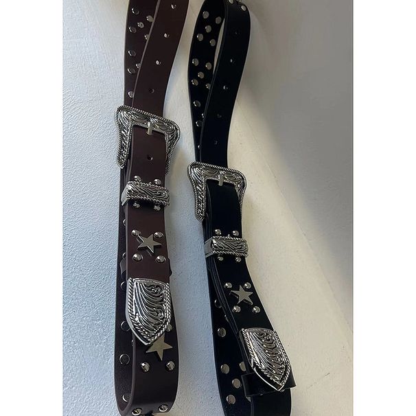 Punk girl three-dimensional five-pointed star rivet millennium y2k retro hot girl concave shape versatile leather belt belt_viptrois.com