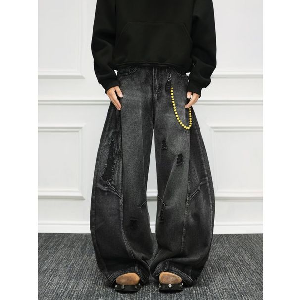 Vintage Distressed Denim Jeans – Oversized Relaxed Fit With Raw Hem & Ripped Details (S-3XL, Unisex Streetwear)_viptrois.com
