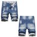 2023 Summer New Distressed Ripped Men's Five-Point Denim Shorts Trendy Slim Straight Mid-Waist Pants_viptrois.com