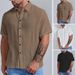 Men's Clothing Men's Cotton And Linen Fashion Solid Color Double Layer Wrinkled Short Sleeved Shirt Men's Fashion Simple Multi Color Shirt_viptrois.com