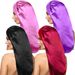 Elastic long tube sleeping cap with large wide brim satin hair care cap beauty makeup cap solid color headscarf_viptrois.com