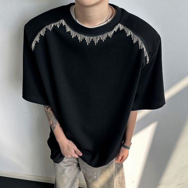 Men's Oversized Short Sleeve, Drop Shoulder Design, Thick Cotton Blend, Streetwear Style, Plain Color, Casual Daily Wear_viptrois.com