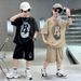 Kid's Clothing 2024 new summer children's short-sleeved shorts suits for boys with letter printing casual sports round neck two-piece suit_viptrois.com