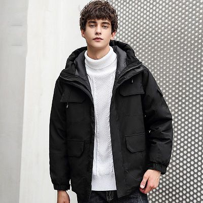 "Men's Mid-Length Winter Jacket - 75% Duck Down Filled Hooded Parka With Urban Utility Style"_viptrois.com