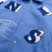 Men's Patchwork Jacket: Flocked Skeleton Varsity Bomber - Cool Male Jackets, Loose Fit College Coat, Blue Hip Hop_viptrois.com