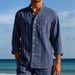 Men's Linen Fashion Shirt Striped Stand Collar Loose Casual Short Sleeve Breathable Summer Black Blue Khaki_viptrois.com