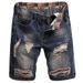 New Summer Distressed Patchwork Denim Shorts For Men, Straight-Leg Rolled Hem Five-Point Trendy Style_viptrois.com