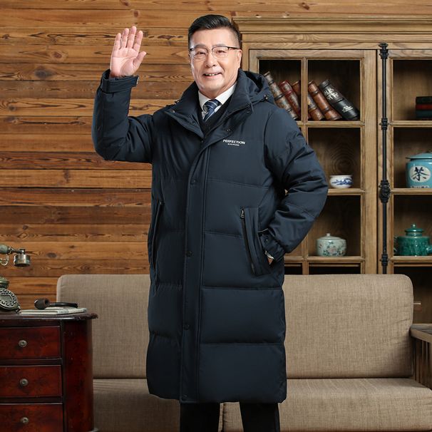 Men's Clothing Middle Aged Down Jacket Men's Winter New Long Style Over The Knee Lengthened Thick Warm Simple Versatile Jacket_viptrois.com