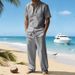Men's Summer Linen Collared Shirt Set Short Sleeved Casual Two Piece Set American Style Menswear_viptrois.com
