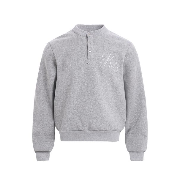 Solid Color Letter Embroidery Pullover Button Sweatshirt Men's Autumn Casual American Street Style Simple Versatile Long_viptrois.com