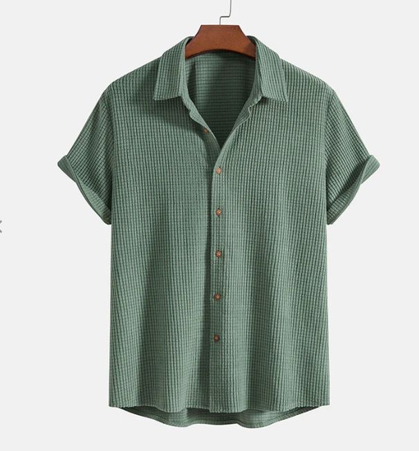 Men's Clothing Men's Casual Loose Plaid Short Sleeved Shirt Comfortable Shirt_viptrois.com