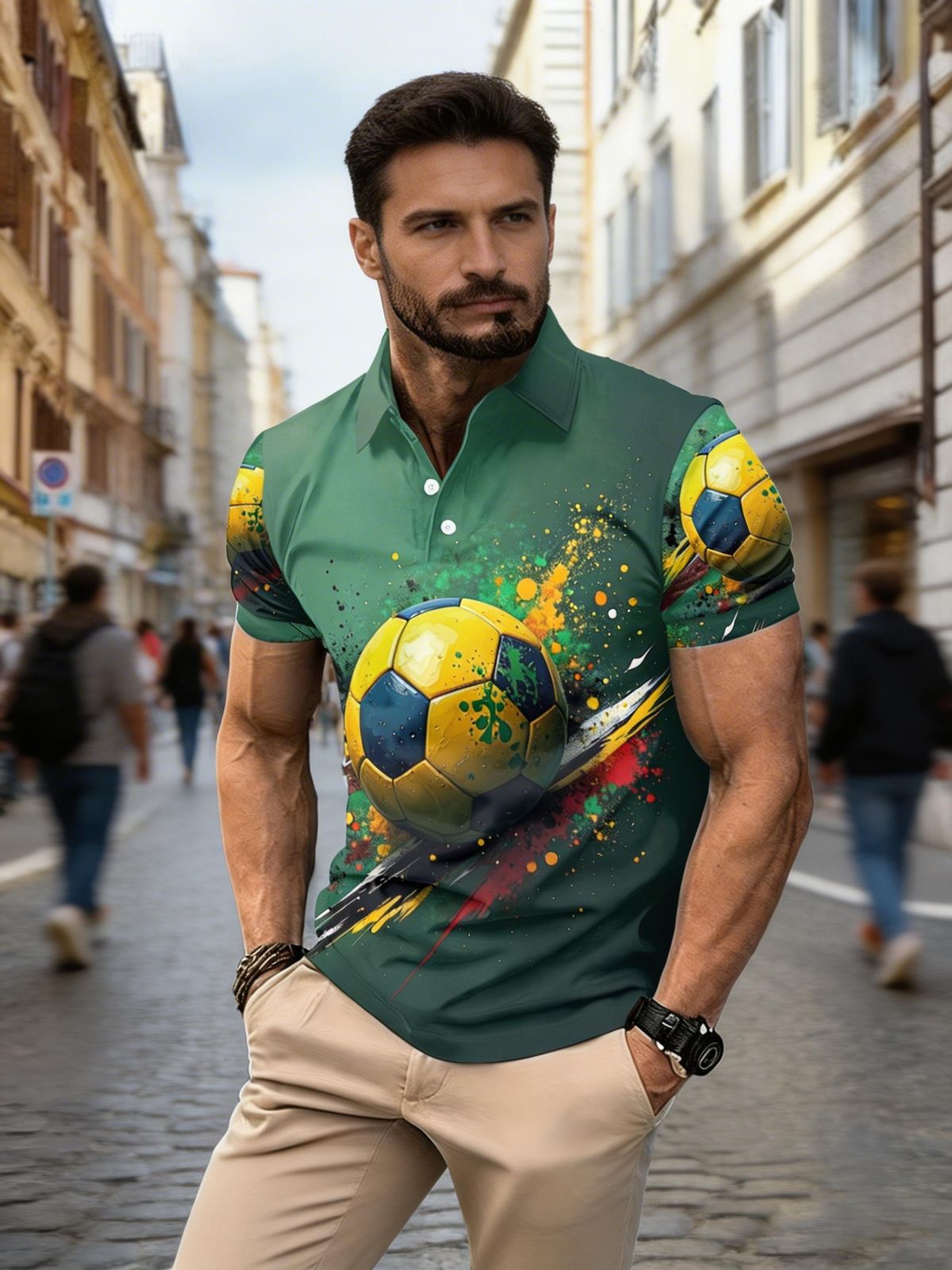 Polo Uomo Taglio Dritto Estate 2026 Traspirante Asciugatura Rapida Stampa Schizzi Calcio Collo Risvolto Tifosi Casual_viptrois.com