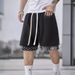 Independent Station Shorts Men's Summer European And American Trend Brand Casual Men's Slim Drawstring Shorts Double-breasted Five-point Pants Men's_viptrois.com