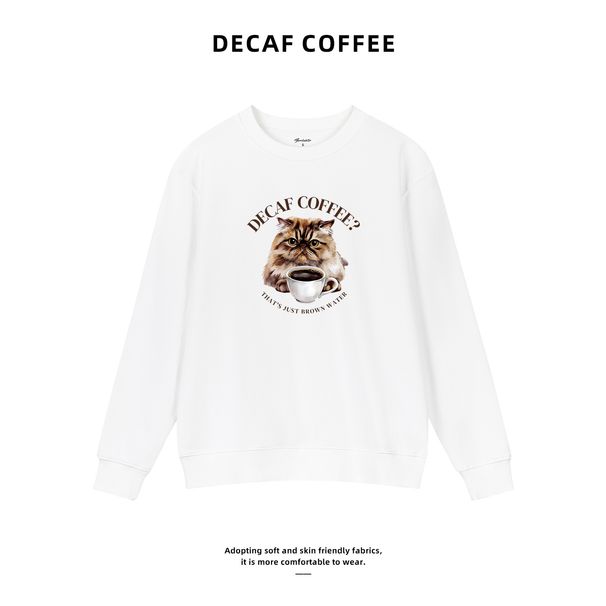 New Popular Hot-selling Ins Style Coffee Cat Print Crew Neck Sweater Heavy Loose Versatile Long-sleeved Top Popular_viptrois.com