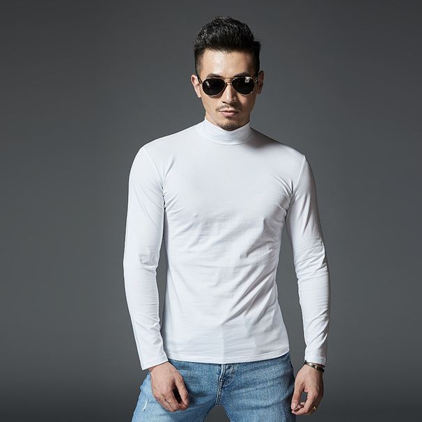 Men's And Winter Mid Base Shirt, Men's Slim Fit Youth Cotton High Neck Long Sleeved Top, T-Shirt, Autumn Clothes_viptrois.com