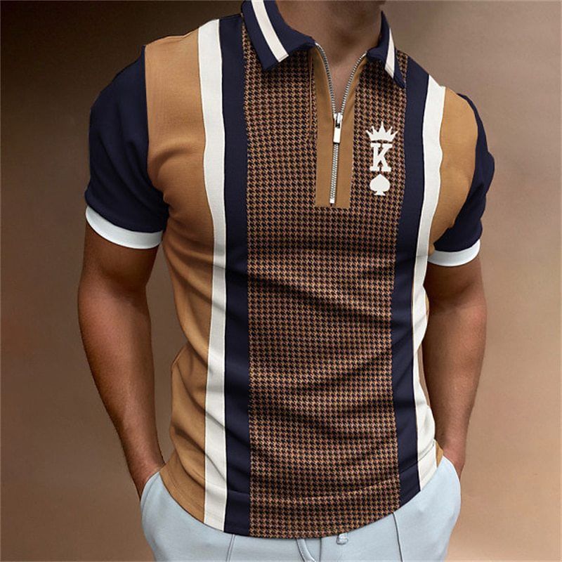 Men's Clothing Summer Men's Golf Shirt Geometric Stripe 3d Printed Short Sleeve Business Commuter Polo Shirt_viptrois.com