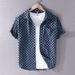 Summer men's fashion plaid short-sleeved denim shirt comfortable youth handsome casual all-match cotton shirt 8859_viptrois.com
