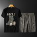 Men's Clothing station bear embroidered short-sleeved shorts suit men's brand handsome summer new men's set of matching_viptrois.com