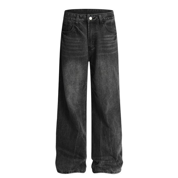 Wasteland Style Tie-Dye Washed Denim Loose Long Men's American Street Fashion Vintage Distressed Wide-Leg Straight Pants_viptrois.com