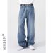 Men's Light Wash Wide-Leg Baggy Jeans, High-Waisted Straight Denim Pants With Vintage Faded Effect, Casual Streetwear Trousers Inspired By NIRBEN Styl_viptrois.com