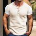 2024 New Plus Size Men's Oversized Waffle Texture T-Shirt Henley Shirt Color Block Short Sleeve_viptrois.com