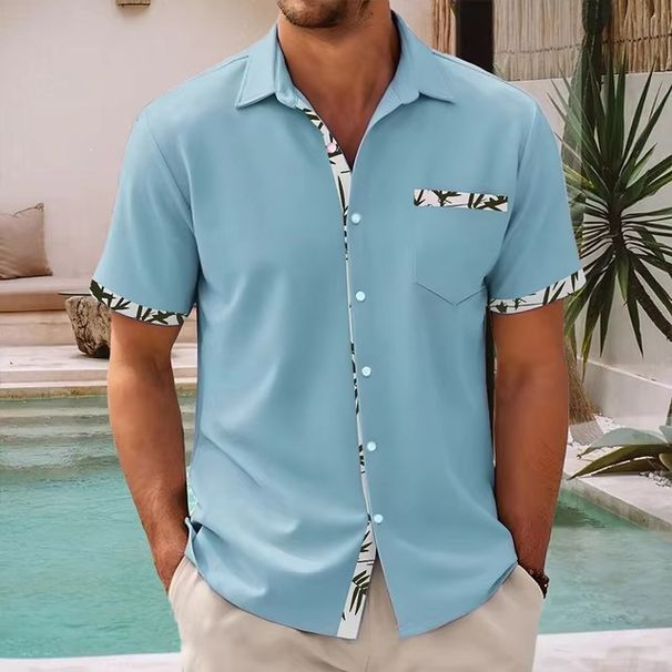 Men's Clothing Men's Summer Fashion Hawaiian Collar Shirt Casual Lace Print Beach Pocket Short Sleeve 13 Colors Available_viptrois.com