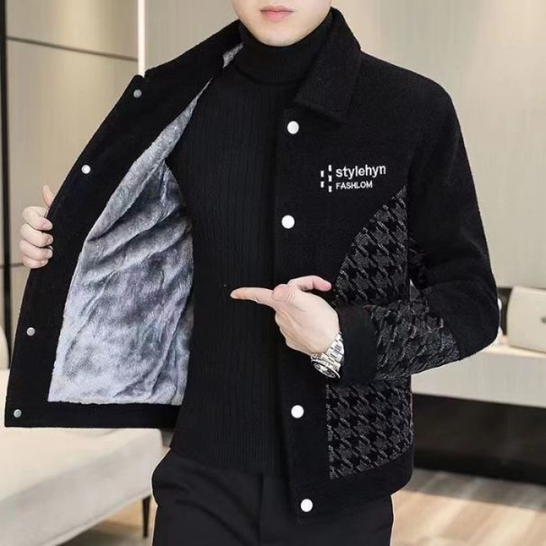 Plush Thick Collar Jacke For Men And Youh, Korean Ediion, Casual Warm Winer Clohing, Maure Syle, Shor Woolen_viptrois.com