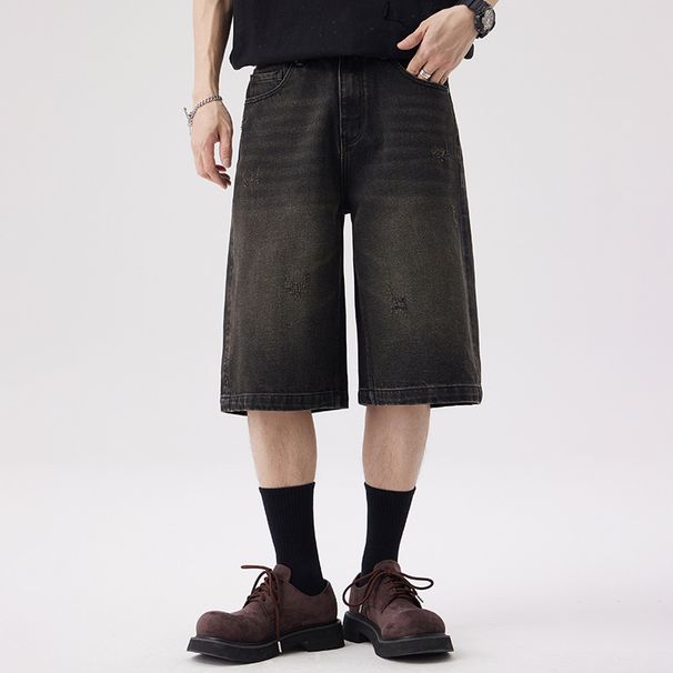 Men's Clothing Retro Trend 7 Point Jeans Summer New Loose Street Fashion Handsome Ripped Shorts_viptrois.com