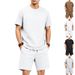 Men's Textured Short Sleeve T-Shirt And Shorts Set Heavyweight Stretch Polyester Lounge Wear in White Black Light Gray Brown_viptrois.com