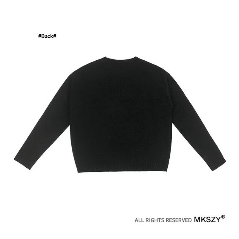 Pure American Portrait Print Black White Color Block Crew Neck Sweater Men, Loose Fit Couple's Lazy Style Knitted Top For_viptrois.com