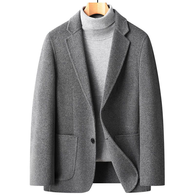 Men's Clothing Autumn and winter 100% wool suit hand sewn double faced wool suit men's slim small suit wool jacket men's clothing_viptrois.com