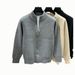 Men's Solid Color Knit Cardigan With Thick Fleece Lining, Winter Warm Zip-Up Stand Collar Sweater, Casual Pullover For Outdoor & Daily Wear_viptrois.com