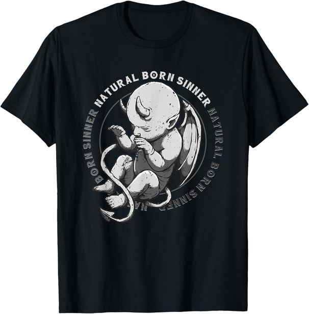Natural Born Sinner Devil Baby Grungee Goth Emo Punk Gothic T-Shirt Mens Womens Tees Top_viptrois.com