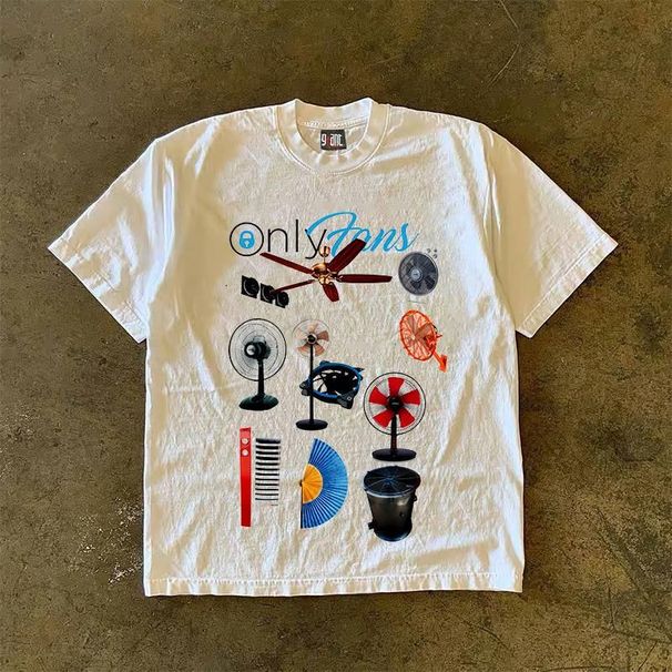 Men's Heavyweight Pure Cotton T-Shirt Cool Summer Fan Print Retro Lazy Style Short Sleeve Loose Fit for plus Size_viptrois.com