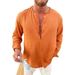 Men's Cotton And Linen Solid Color Double Layer Wrinkled Long Sleeved Shirt Fashion Loose Casual Comfortable Shirt_viptrois.com