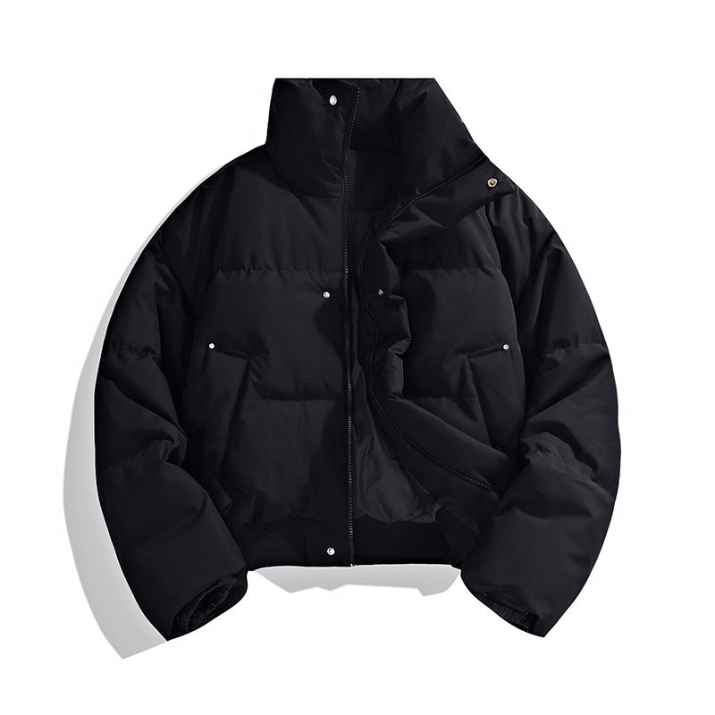 Unisex Winter Puffer Jacket With Stand Collar, Couple Matching Coat, Thickened Polyester Filling, Zipper Front, Casual Outerwear For Men And Women_viptrois.com