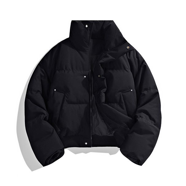 Unisex Winter Puffer Jacket With Stand Collar, Couple Matching Coat, Thickened Polyester Filling, Zipper Front, Casual Outerwear For Men And Women_viptrois.com