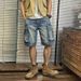 Men's Clothing Washed Denim Shorts Men's Summer Thin Loose Straight Workwear Mid Length Pants Trendy Casual Five Six Point Pants_viptrois.com